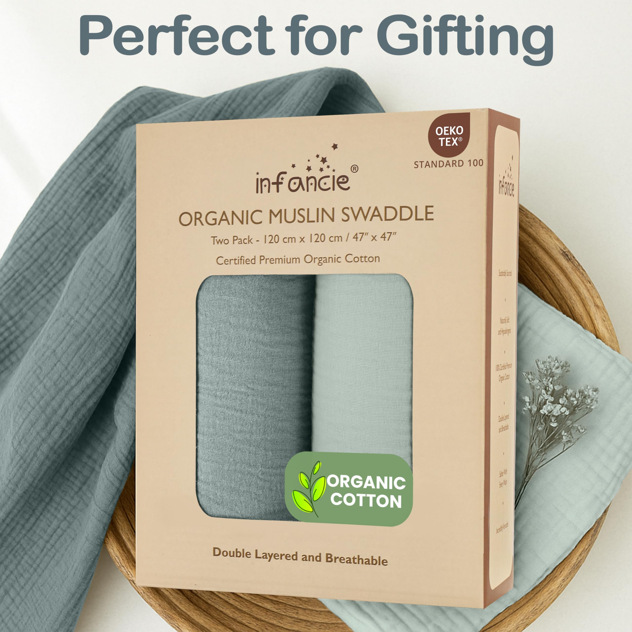 Infancie multi-use muslin blanket for nursing, swaddling, stroller shade