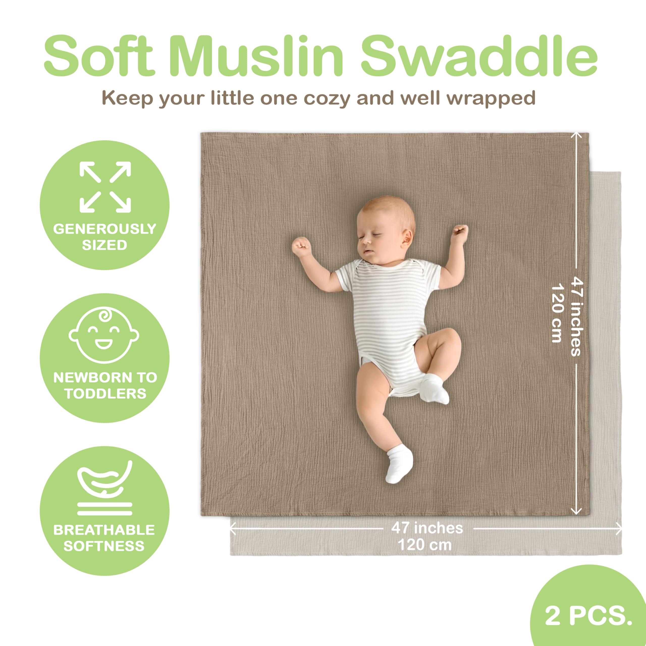 Infancie muslin blanket used for baby swaddling shows gentle coverage