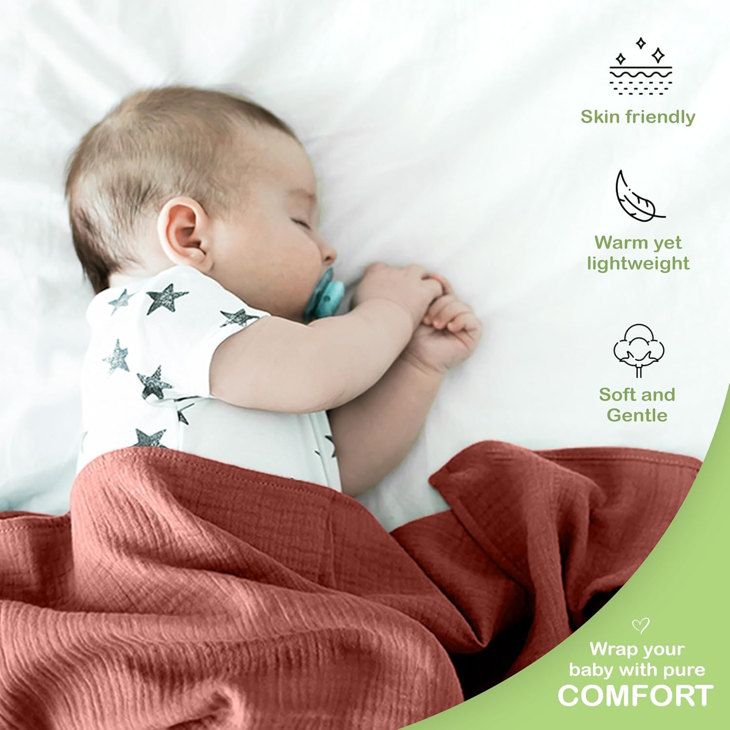 Infancie muslin blanket care label—machine washable for easy maintenance.