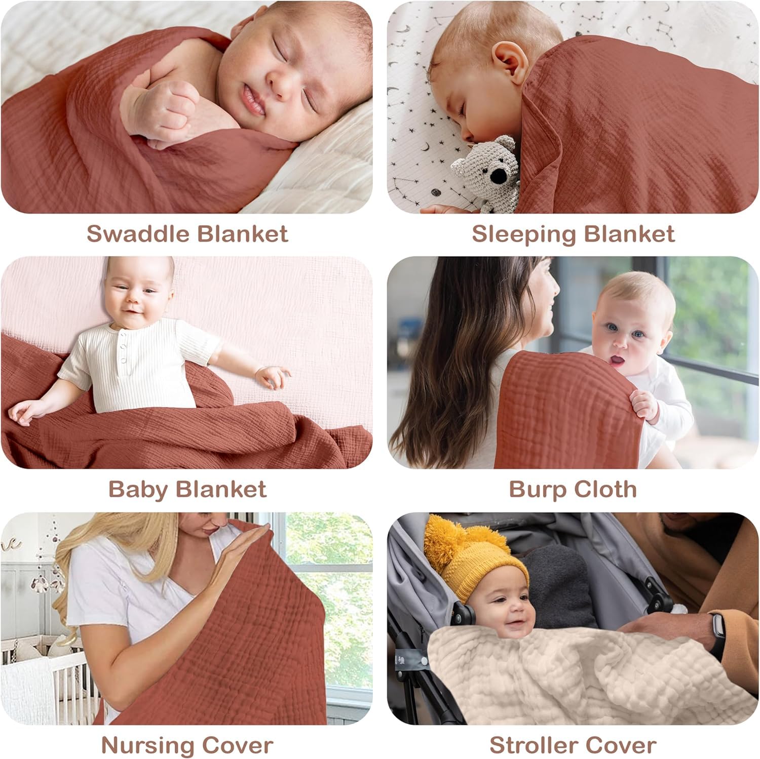 Infancie muslin blanket in stroller shade and nursing setup—on‑the‑go practicality.