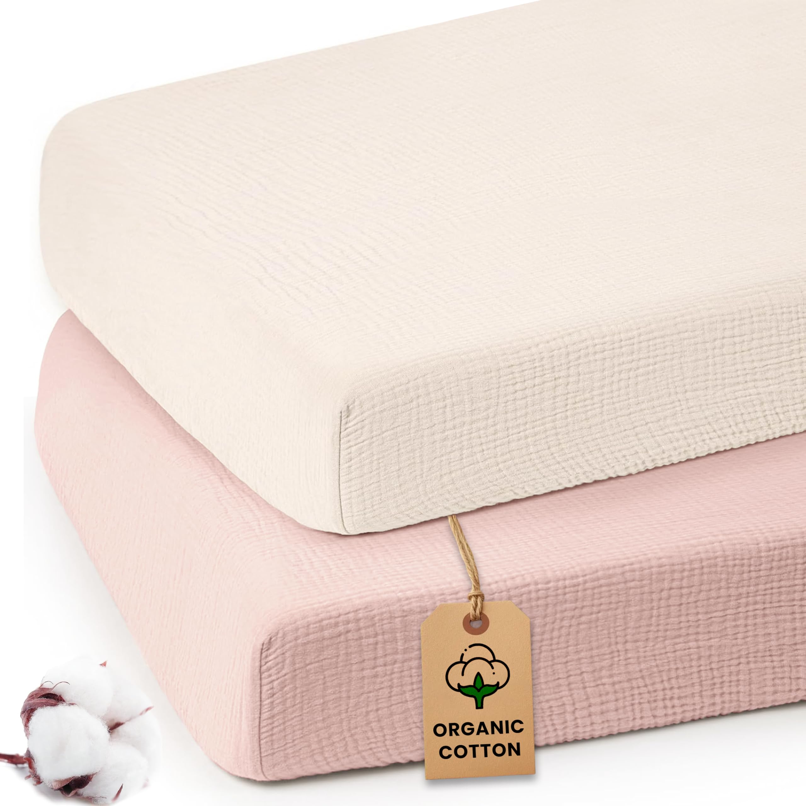 Infancie muslin crib sheets set 2 front view highlight soft, breathable sleep surface
