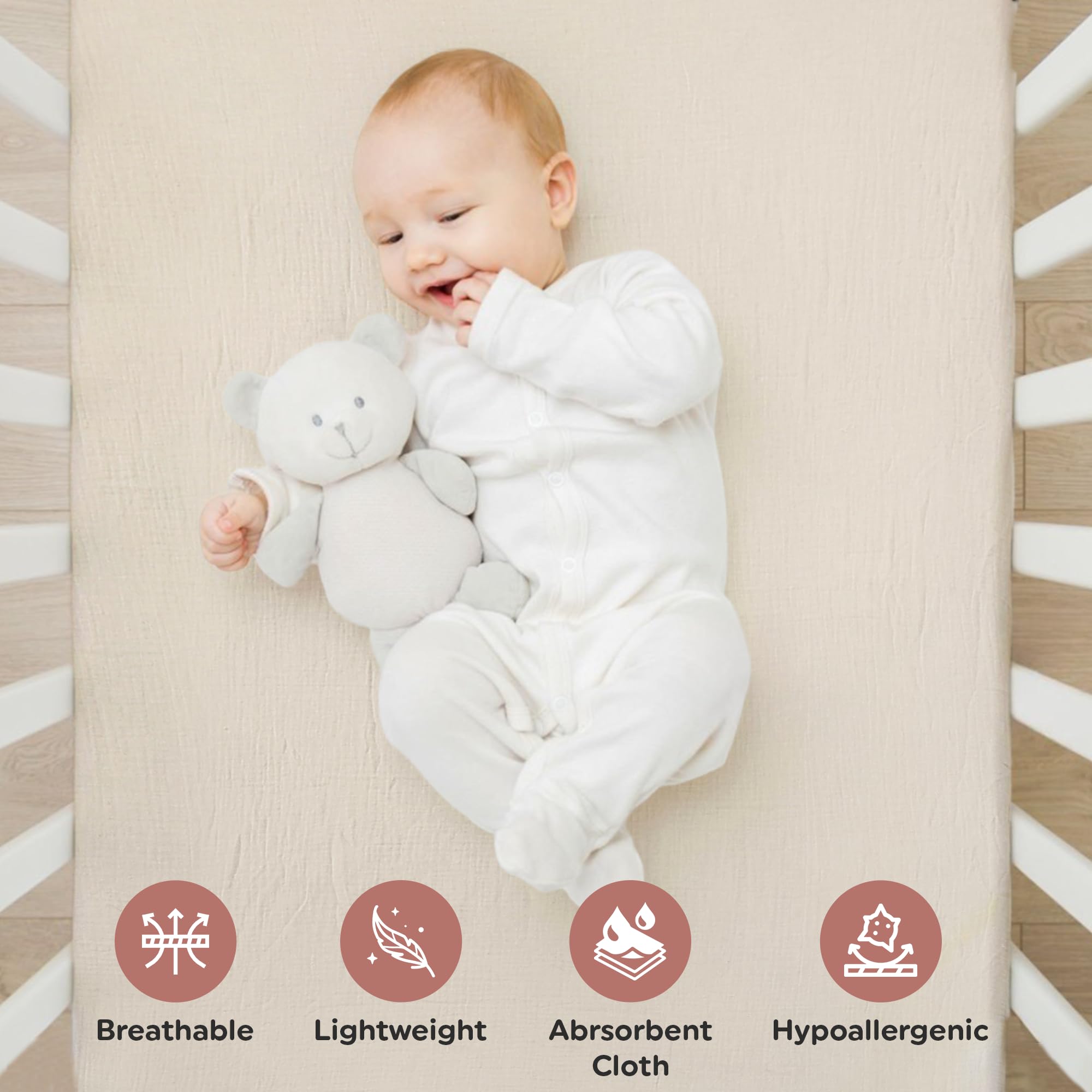 Infancie muslin crib sheets texture closeup shows gentle, chemical-free comfort