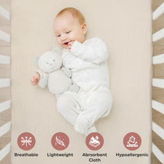 Infancie muslin crib sheets texture closeup shows gentle, chemical-free comfort