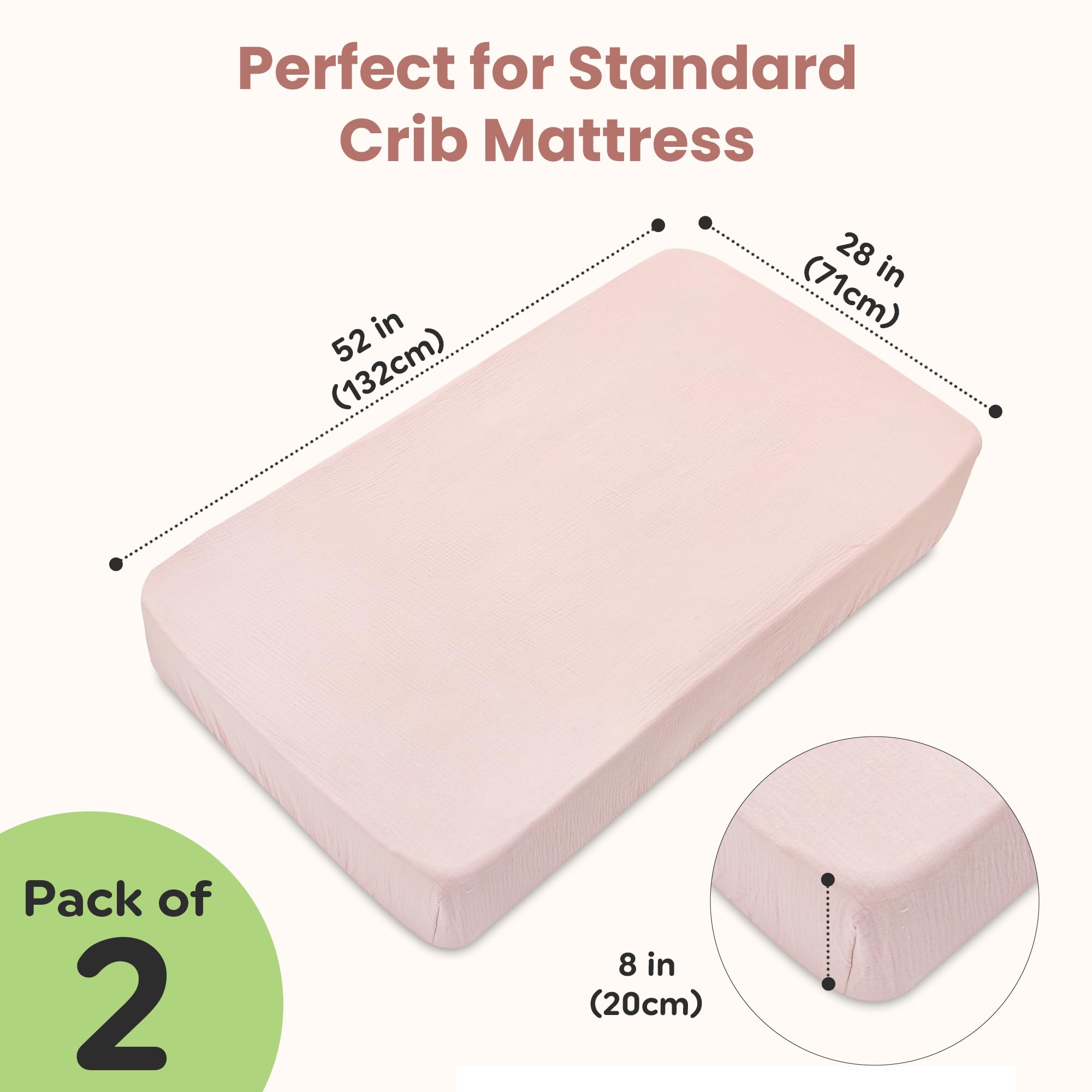 Infancie muslin crib sheets wash-durable fabric closeup conveys long-lasting quality