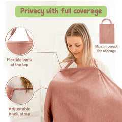 Infancie nursing cover rust in stroller canopy mode provides discreet feeding outdoors.