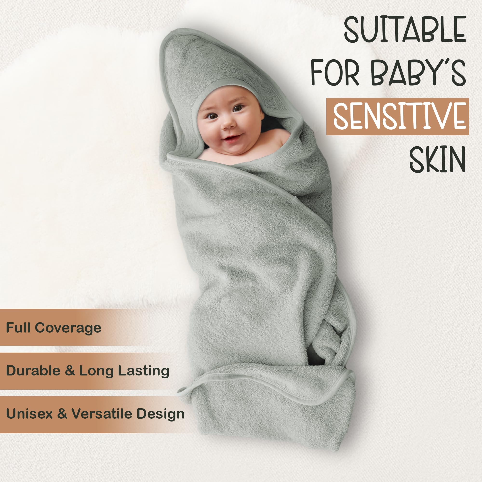 Infancie organic cotton towel, moss green, durable through many washes.