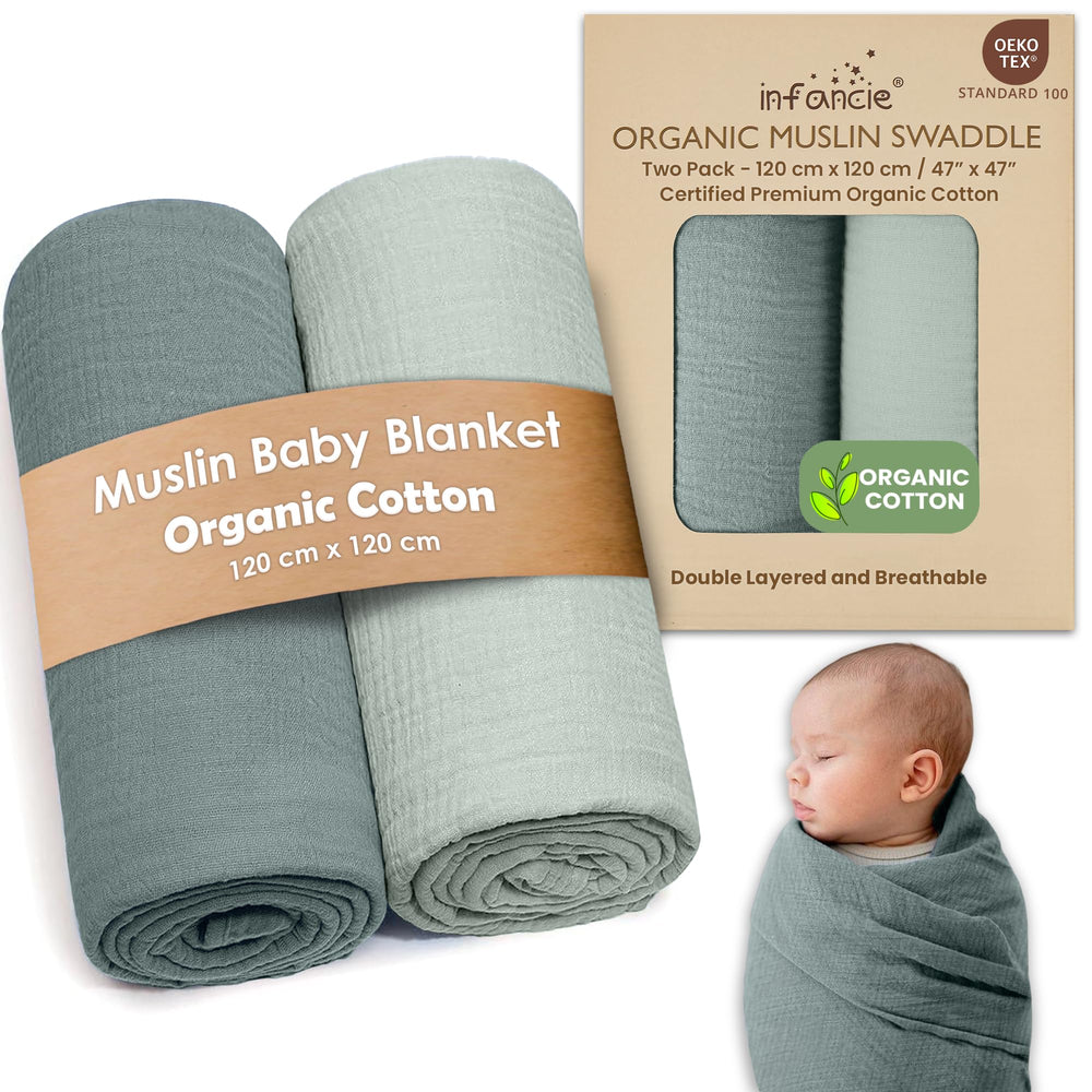 Infancie organic cotton muslin blanket 47x47 folded shows airy weave for gentle warmth