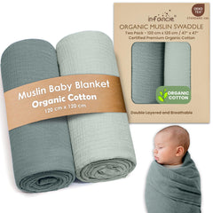 Infancie organic cotton muslin blanket 47x47 folded shows airy weave for gentle warmth
