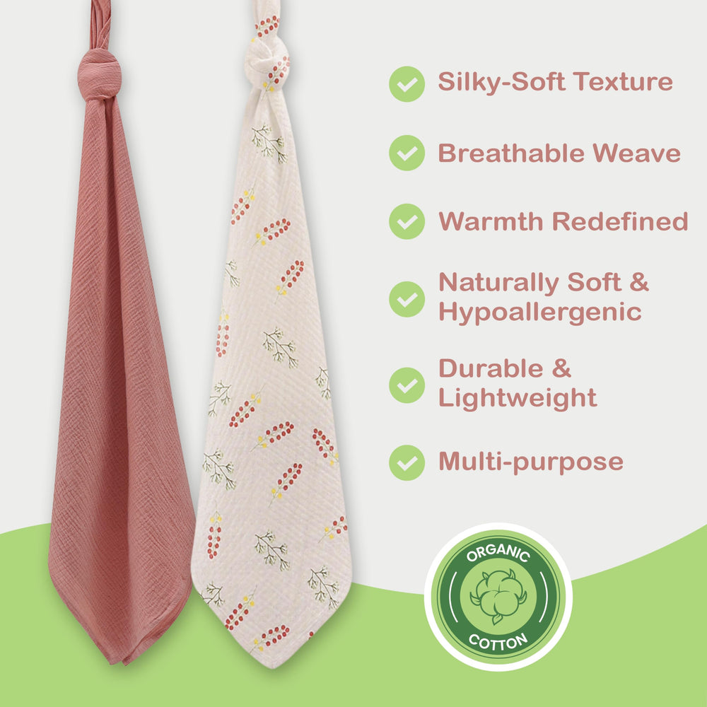 Infancie organic cotton muslin blanket for baby sleep and comfort.