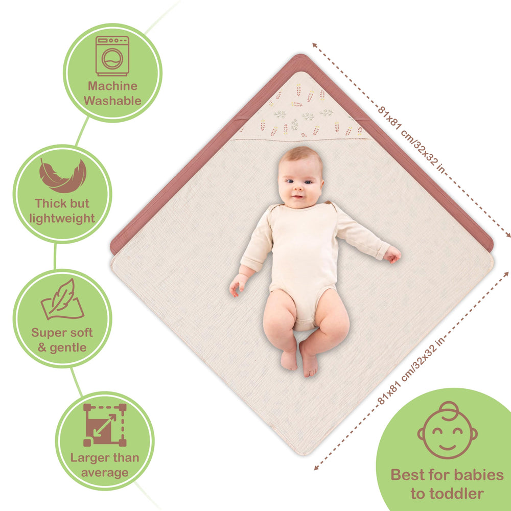 Infancie organic cotton muslin towel absorbent quick-drying lifestyle scene.