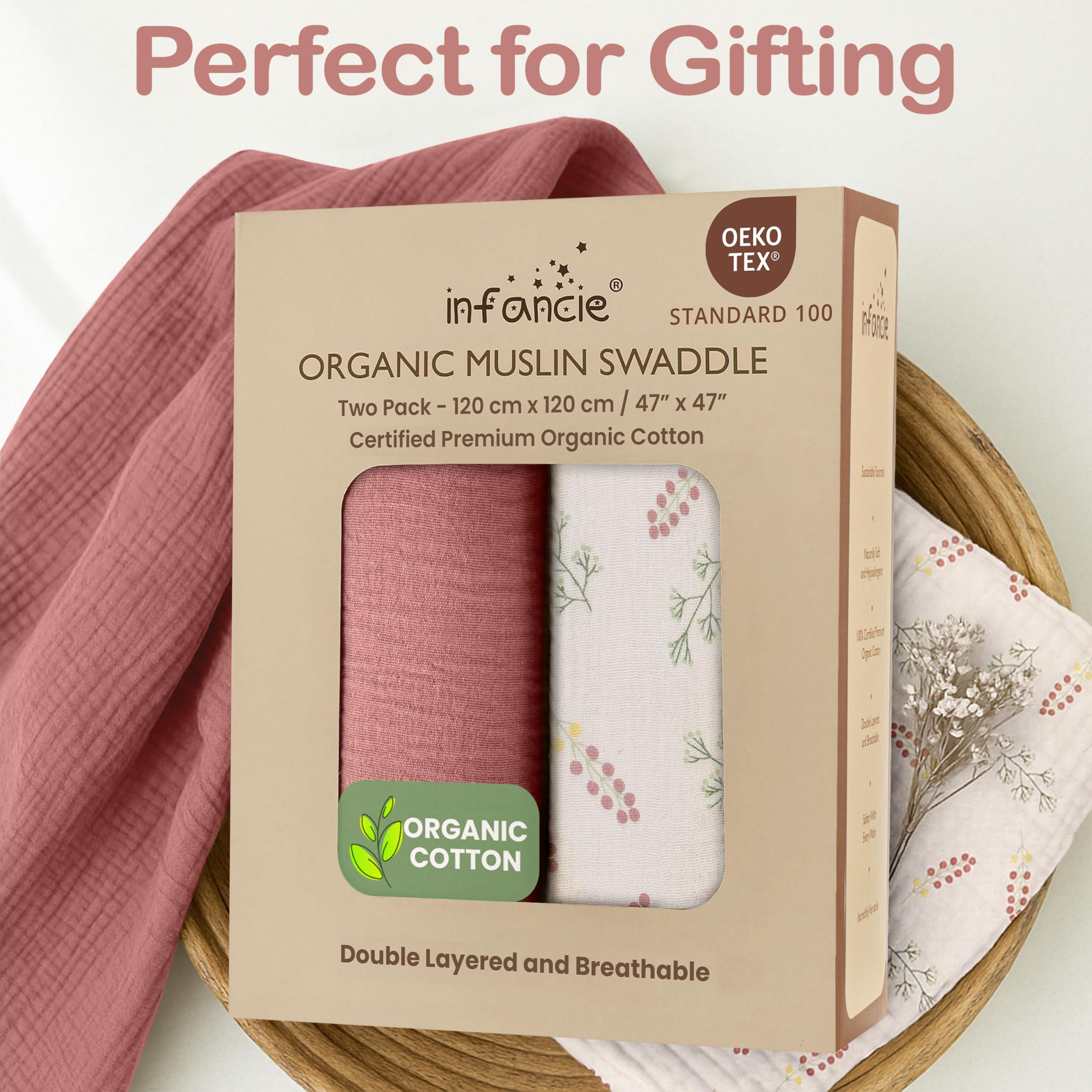 Infancie pink floral swaddle blanket ideal for cuddles and photos.