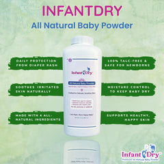 Infant Dry Powder arrowroot-bentonite ingredients shown as natural moisture absorbers