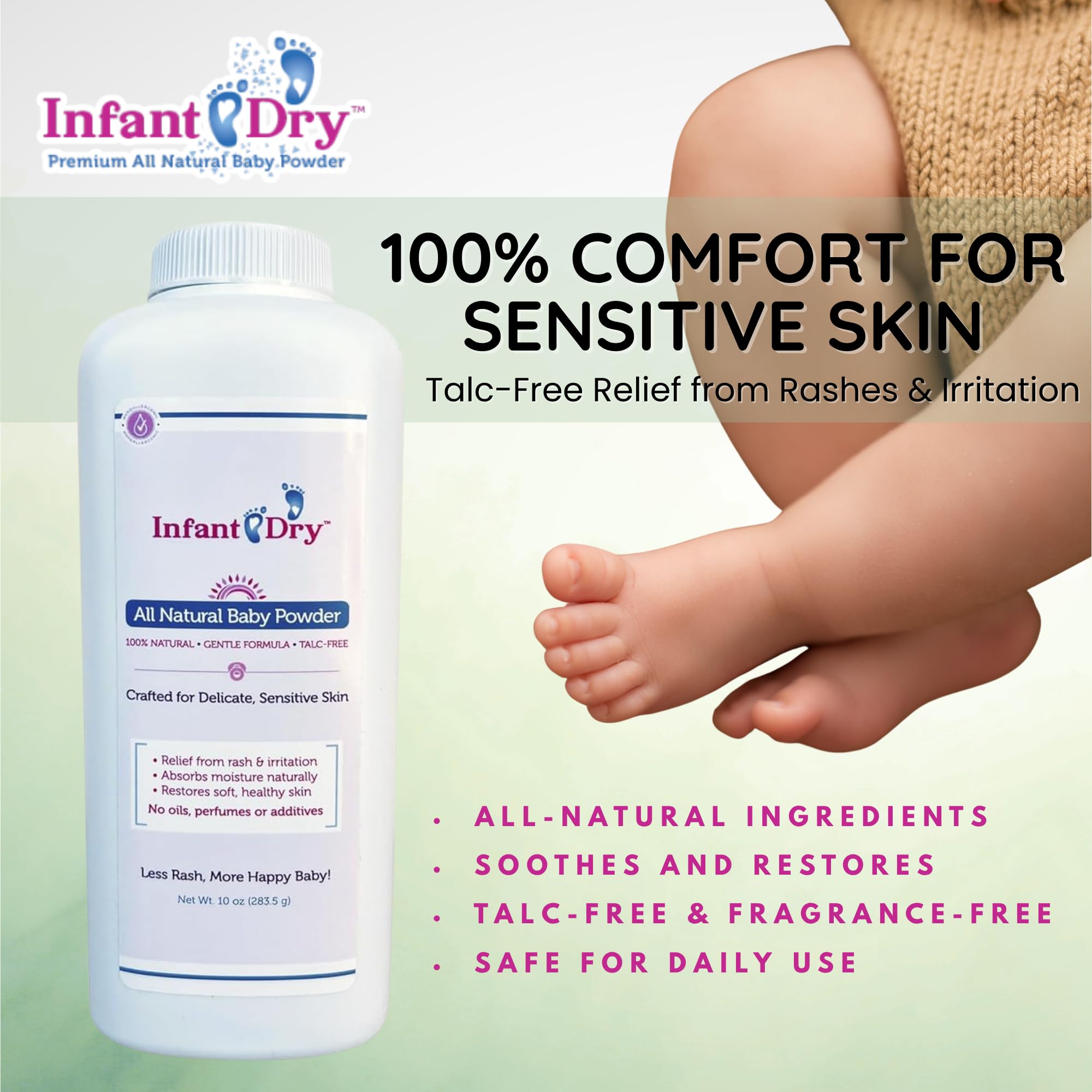 Infant Dry Powder slippery elm bark soothing benefit on delicate baby skin