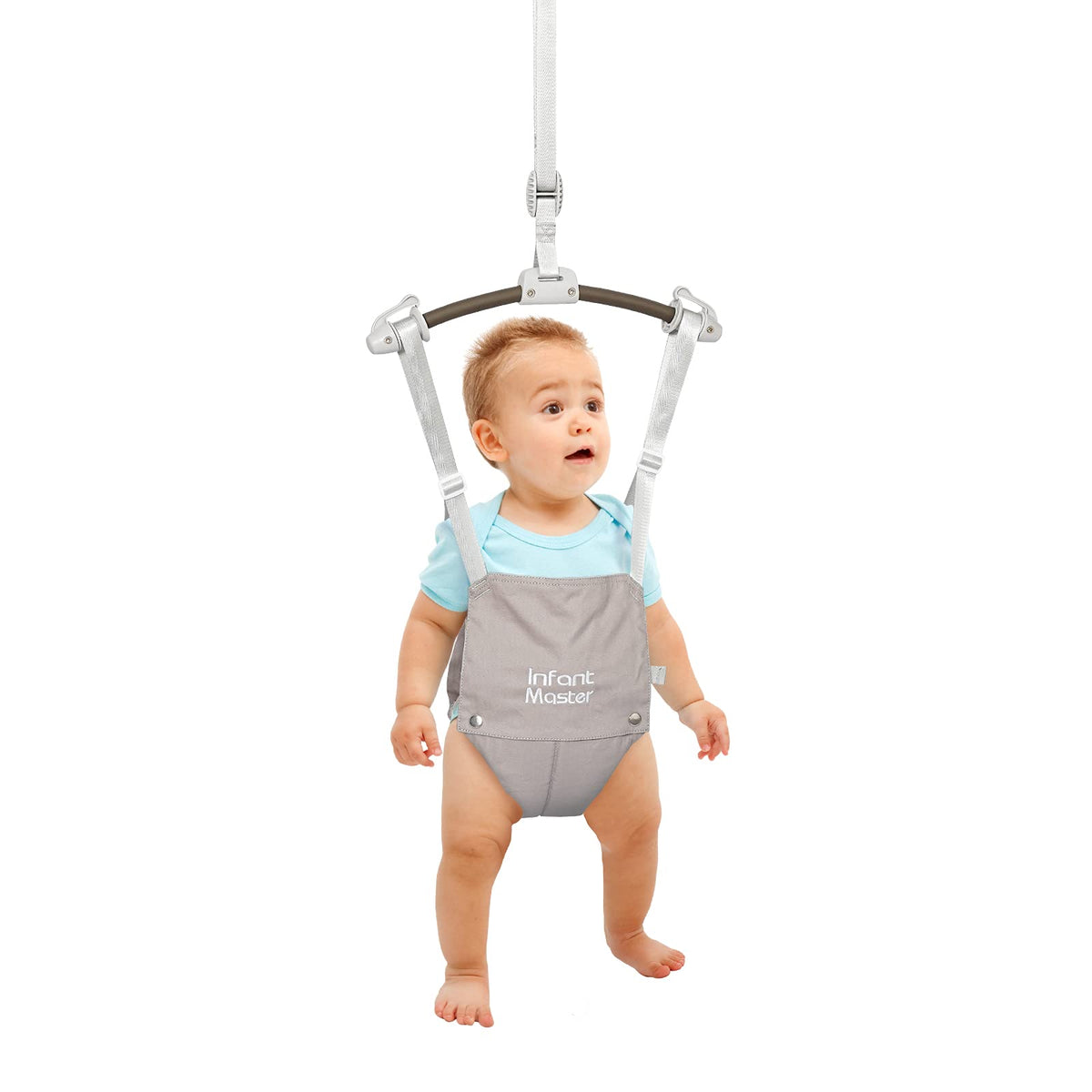 Infant Master doorway jumper frame setup for secure doorway bounce