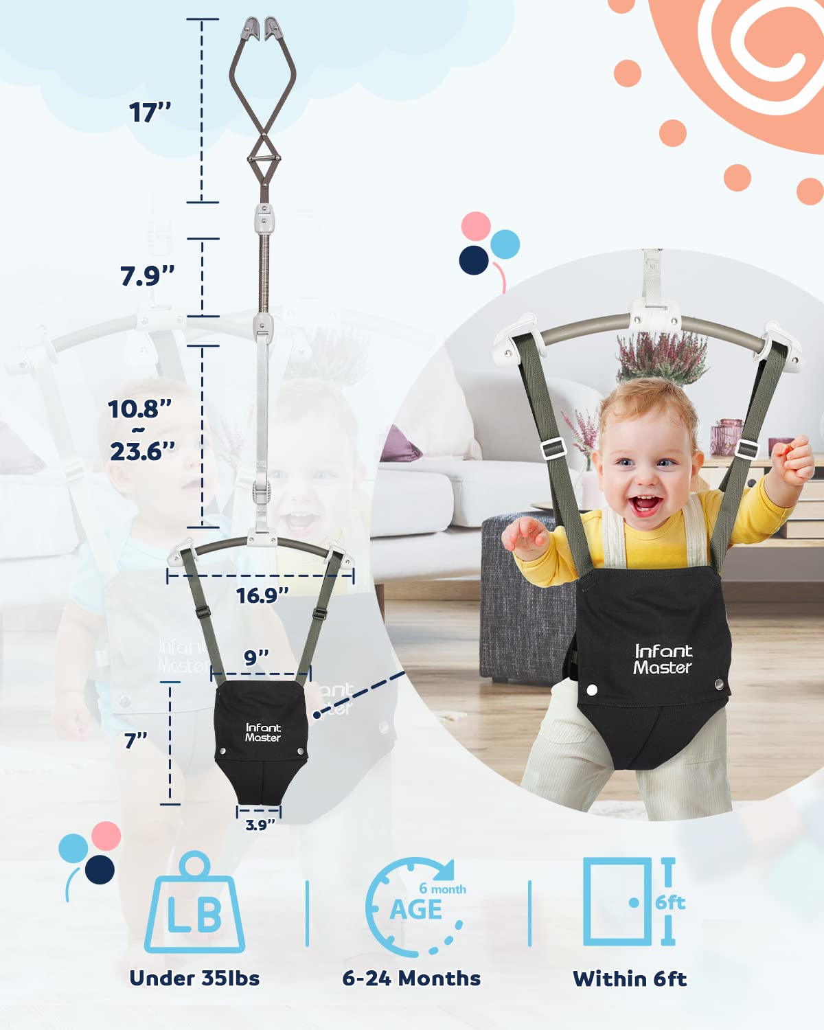 Infant Master lightweight jumper weighs about 3lbs for easy carry.