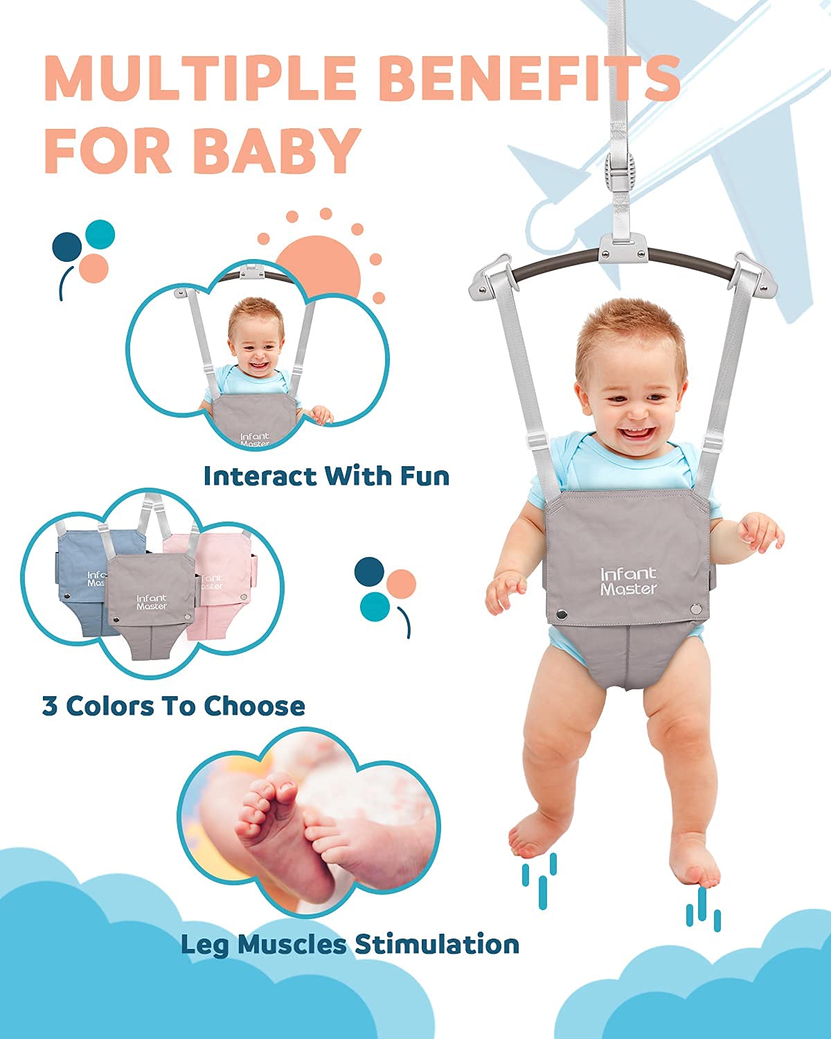 Infant Master seat bag provides soft, breathable support during bouncing