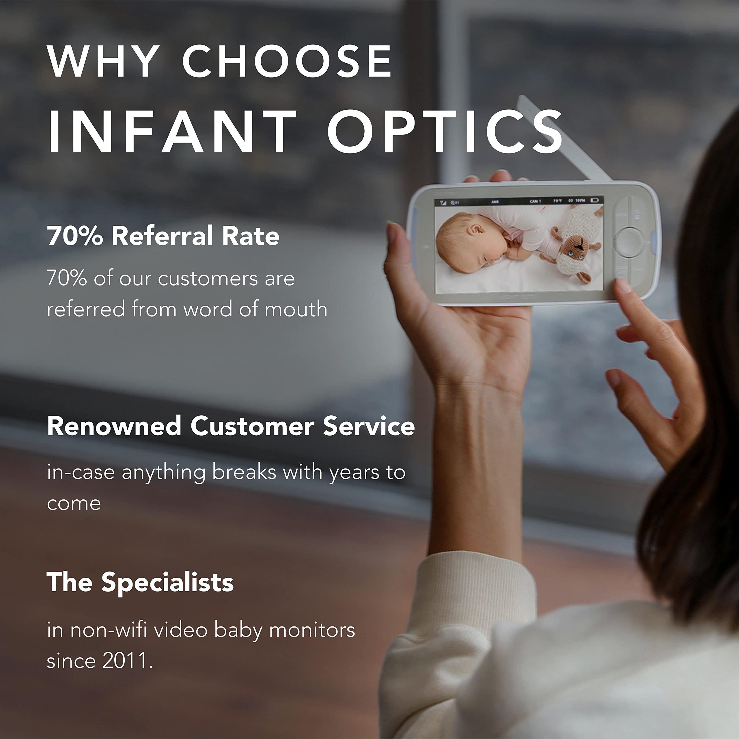 Infant Optics DXR-8 PRO pan-tilt-zoom for flexible viewing angles.
