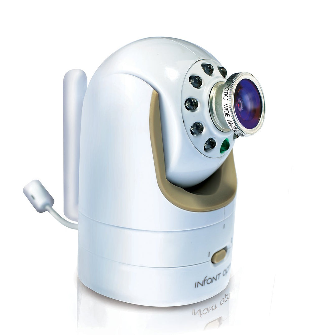 Infant Optics wide angle lens on DXR-8 mounting view demonstrates quick, tool-free attachment.