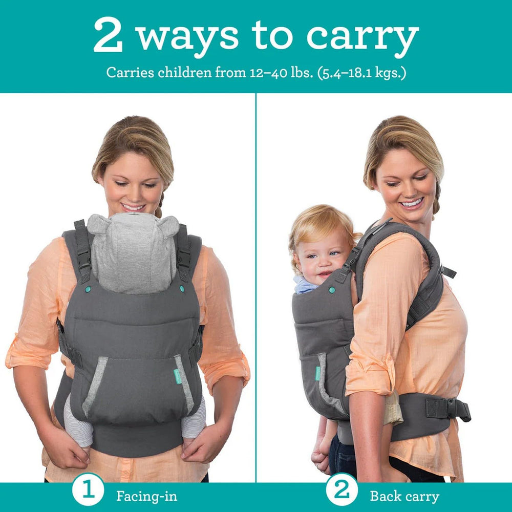 Infantino Cuddle Up Carrier muffler pocket for warm hands during chores