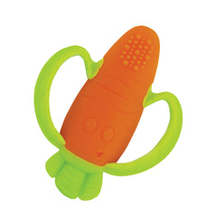 Infantino Lil’ Nibbles carrot front view with textured silicone for soothing gums.