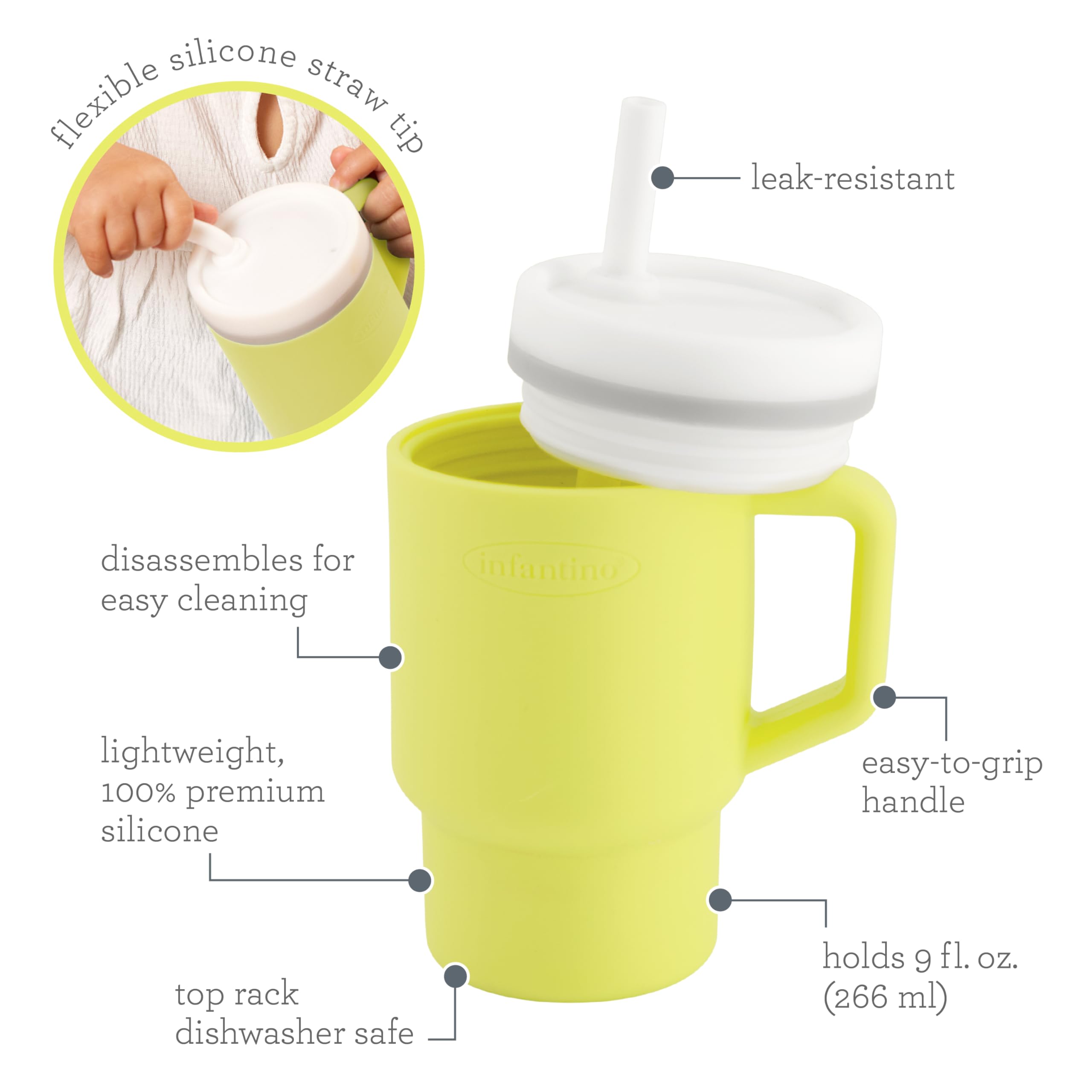 Infantino My 1st Tumbler spill-resistant design minimizes flips and leaks