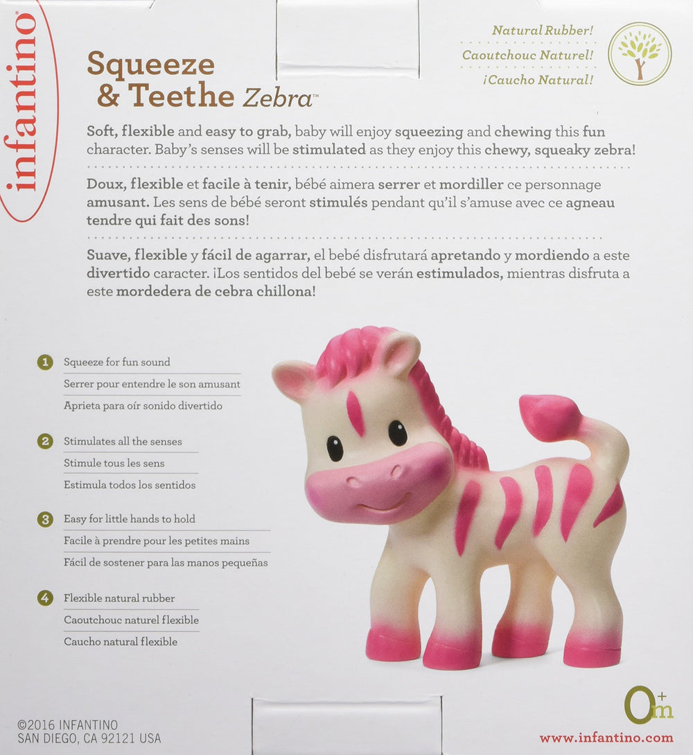 Infantino Teether Toy Squeeze and TeeThe Zebra in-action baby hand exploration.