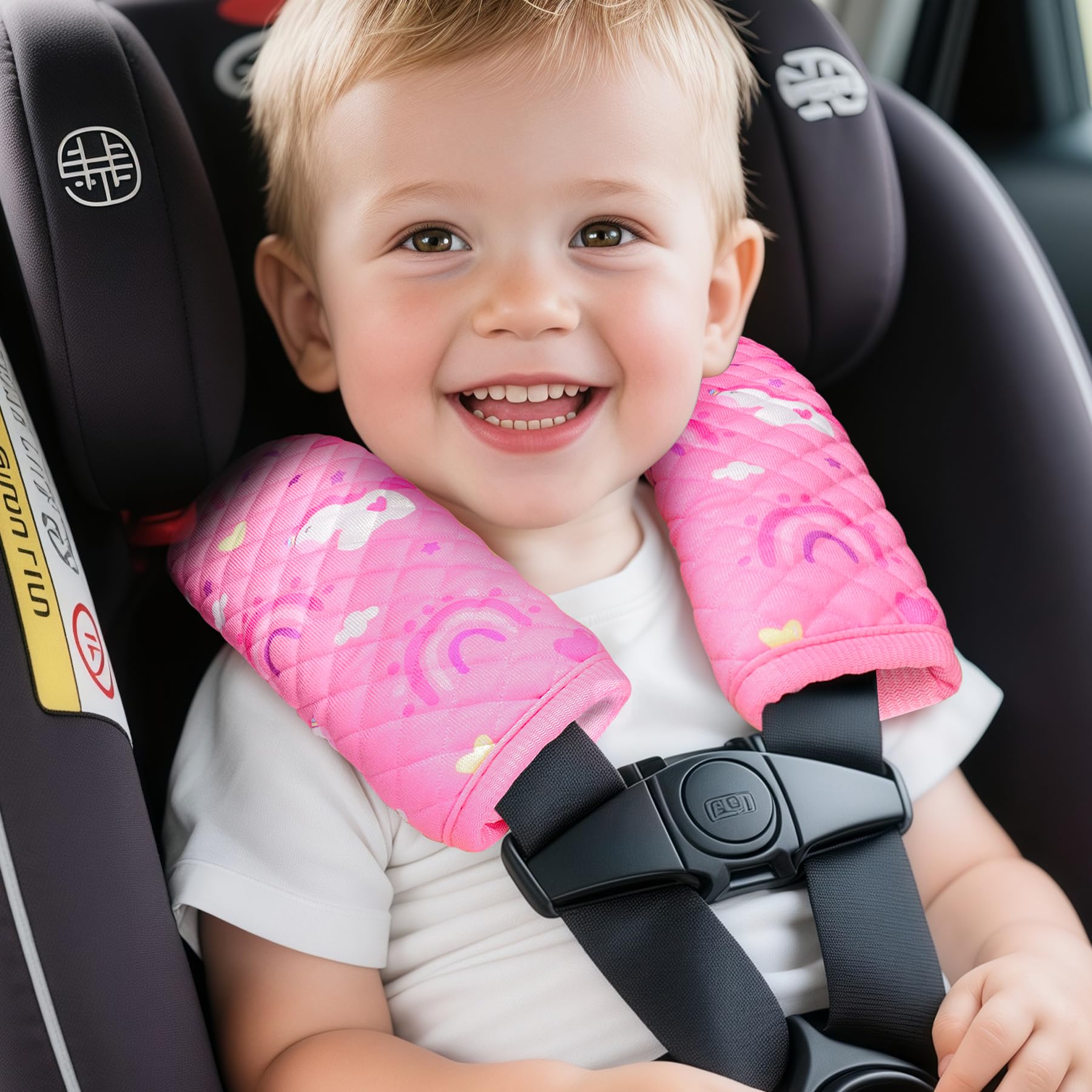 INFANZIA car-seat strap cover showing plush minky side for warmth
