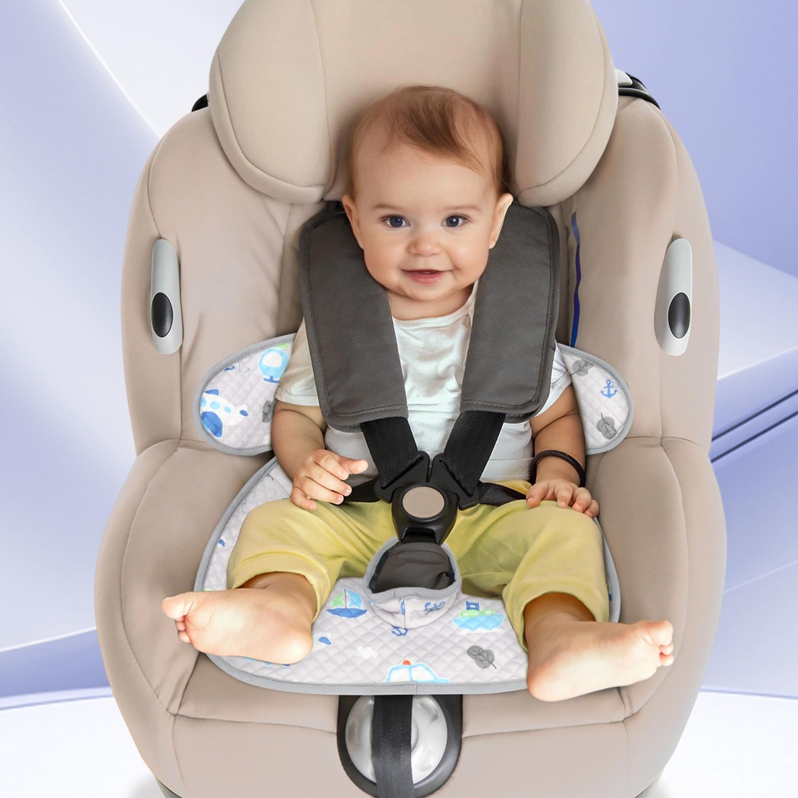 INFANZIA Dry Seat gray plane car design on car seat in use