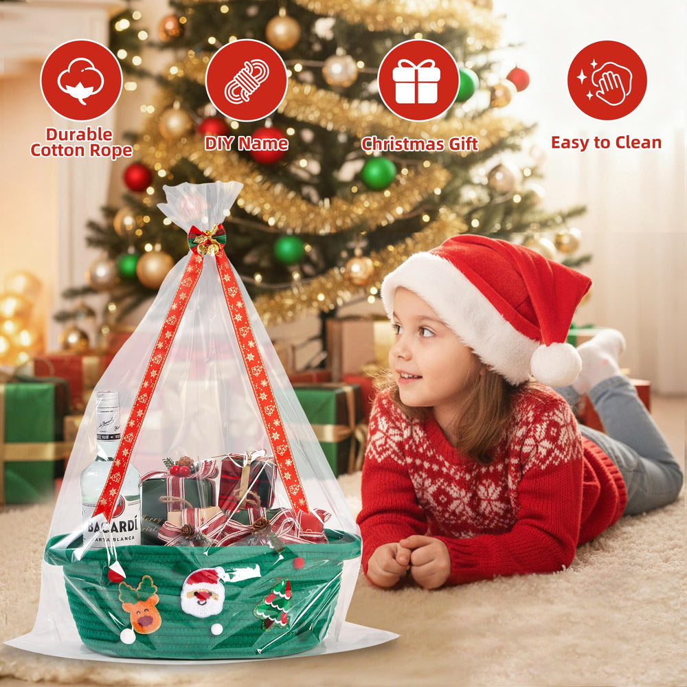InfiBay Christmas basket clear gift bag presents contents securely.