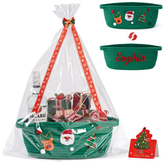 InfiBay Christmas basket empty green with handle shows ready-to-fill gift packaging.