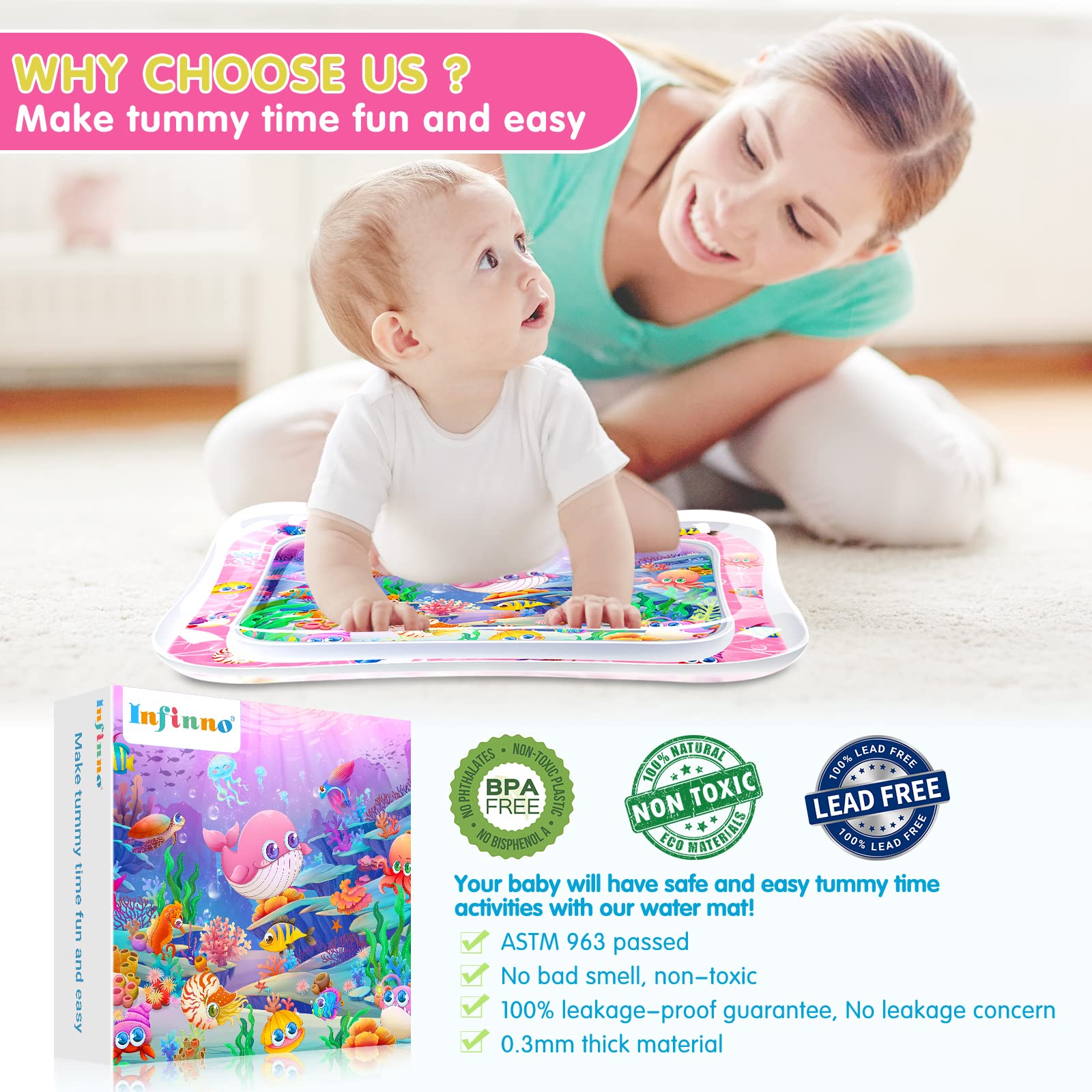 Infinno Tummy Time Mat 26x20-inch size offers versatile use