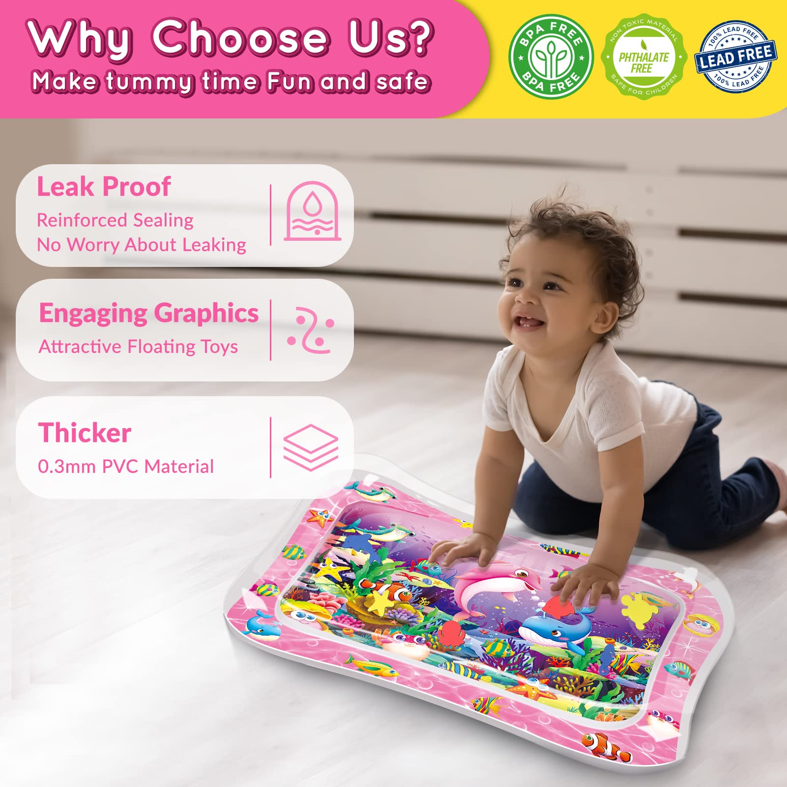 Infinno tummy time water mat baby-tummy-time play supports motor skill exploration