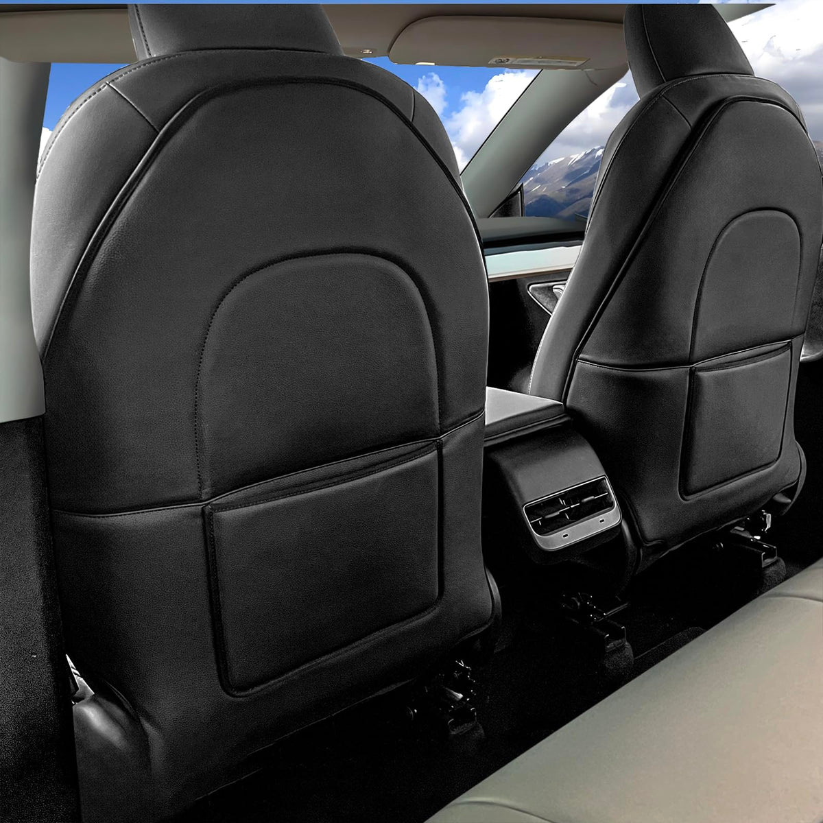 INFIVITA seat back protector for Tesla Model 3; precise fit guards upholstery from scratches.