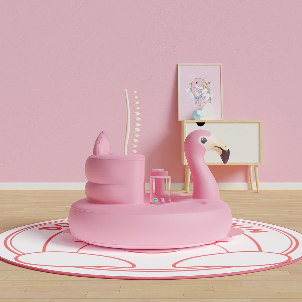 INFLATEFLY travel-ready pink seat ideal for homes and trips.
