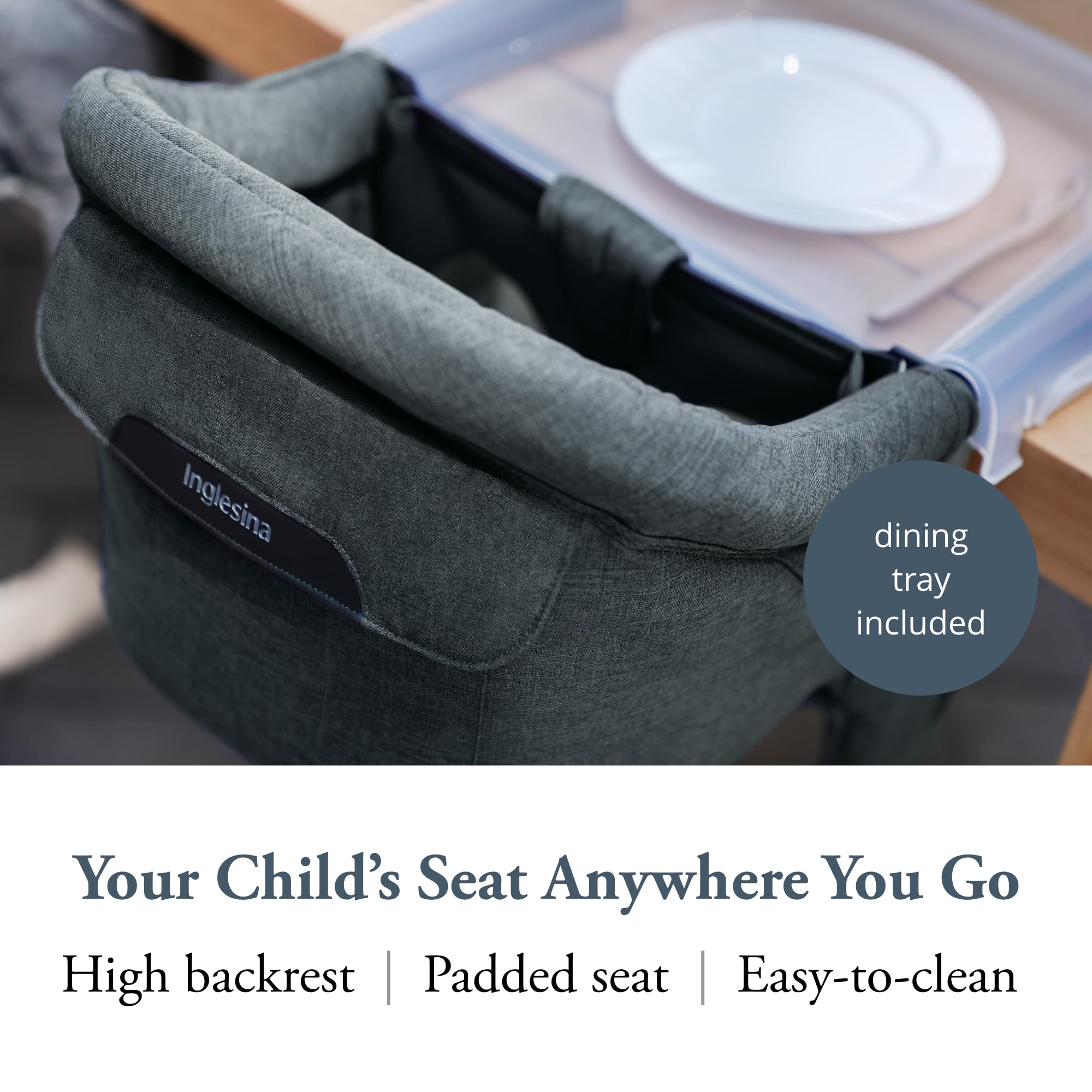Inglesina Fast Table Chair Charcoal Gray in use at table