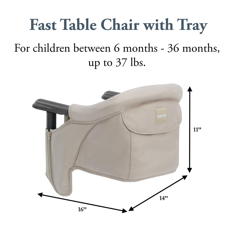 Inglesina Fast Table Chair Cream dining tray attached demonstrates spill-prevention features