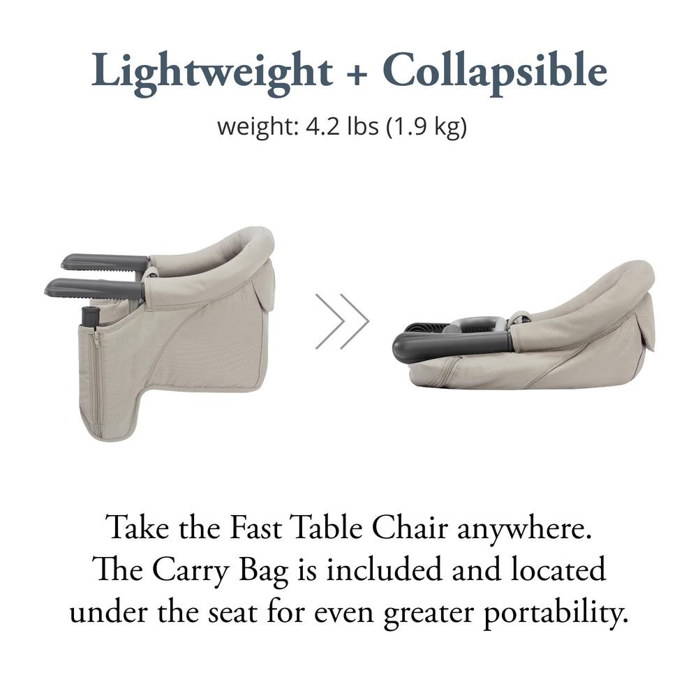 Inglesina Fast Table Chair cream features a rear storage pocket and washable cover for daily use.