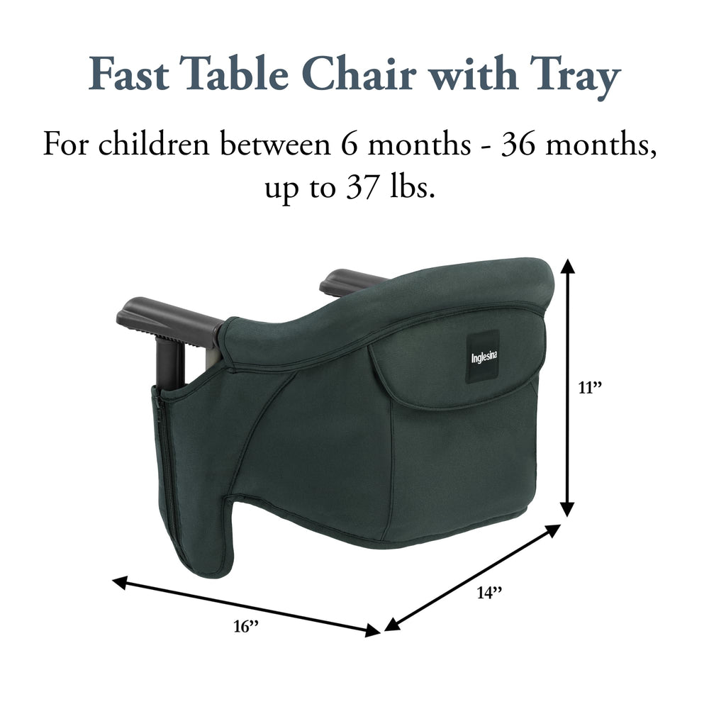 Inglesina Fast Table Chair dining tray attached for spill resistant meals.
