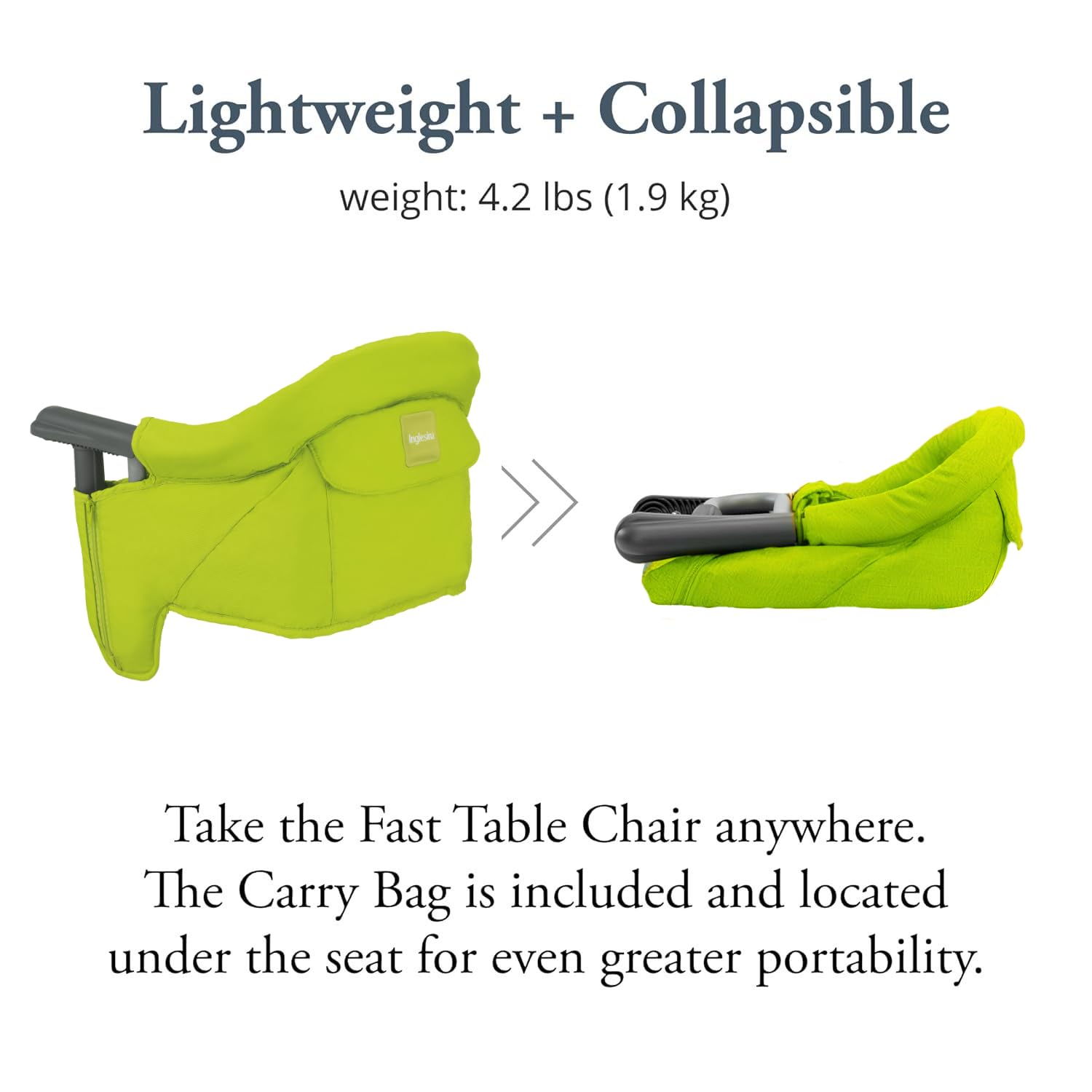 Inglesina Fast Table Chair Lime with dining tray option ready for tidy meals
