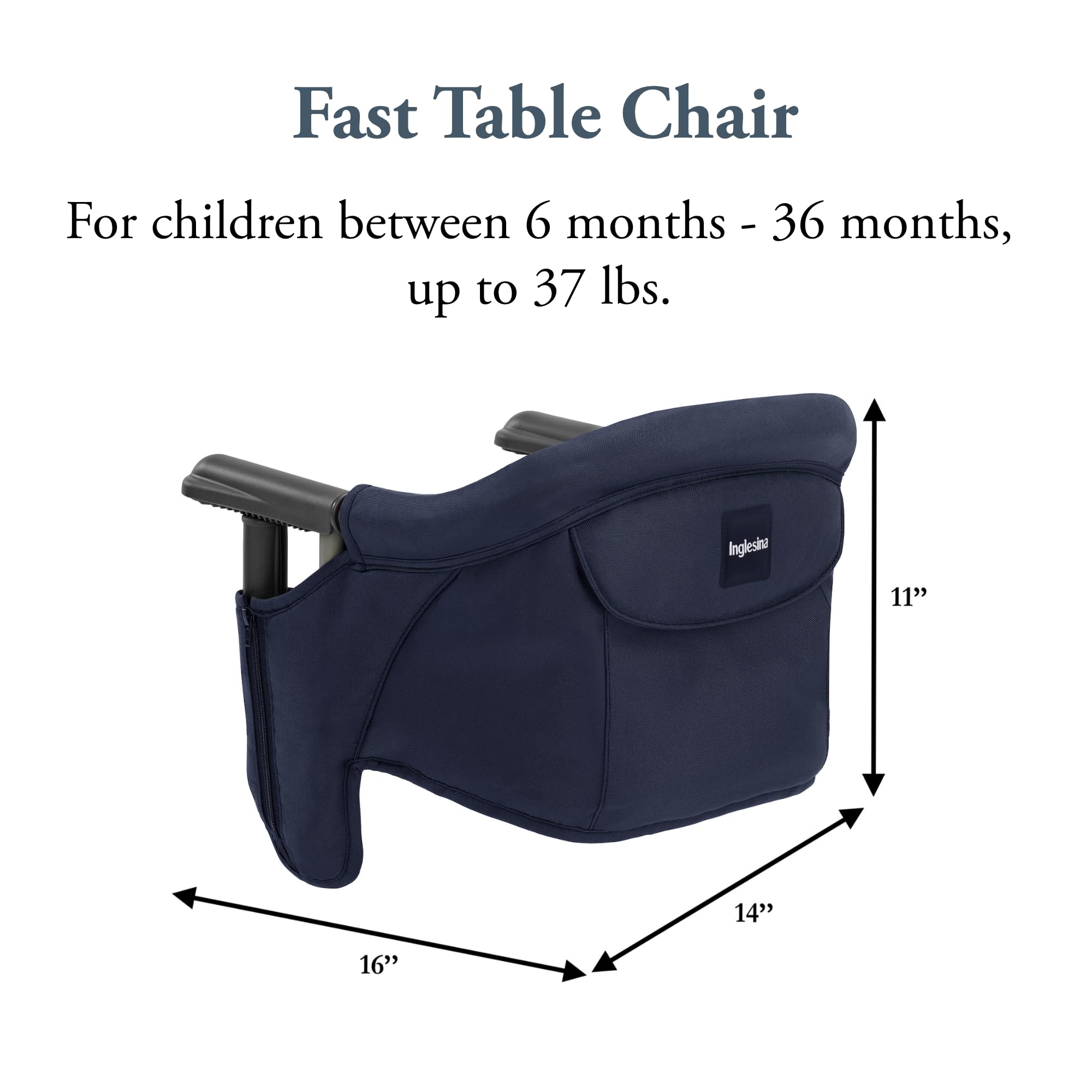 Inglesina Fast Table Chair Navy backrest closeup showing cushioned comfort for relaxed meals.