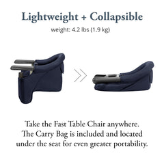Inglesina Fast Table Chair navy high-backrest supports comfy dining for babies.