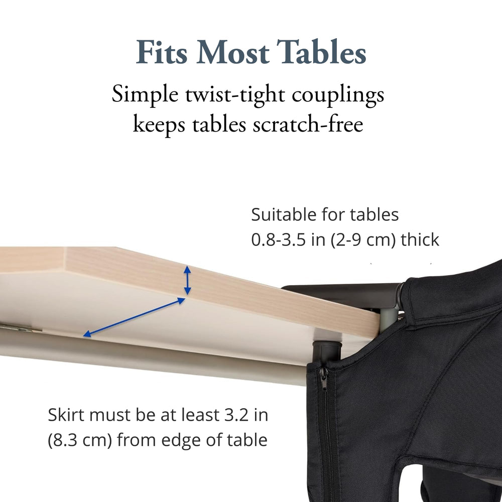 Inglesina Fast Table Chair navy rear-pocket stores essentials for quick cleanup.