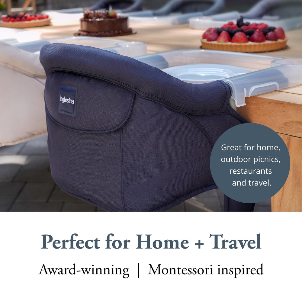 Inglesina Fast Table Chair navy travel-bag aids effortless trips.
