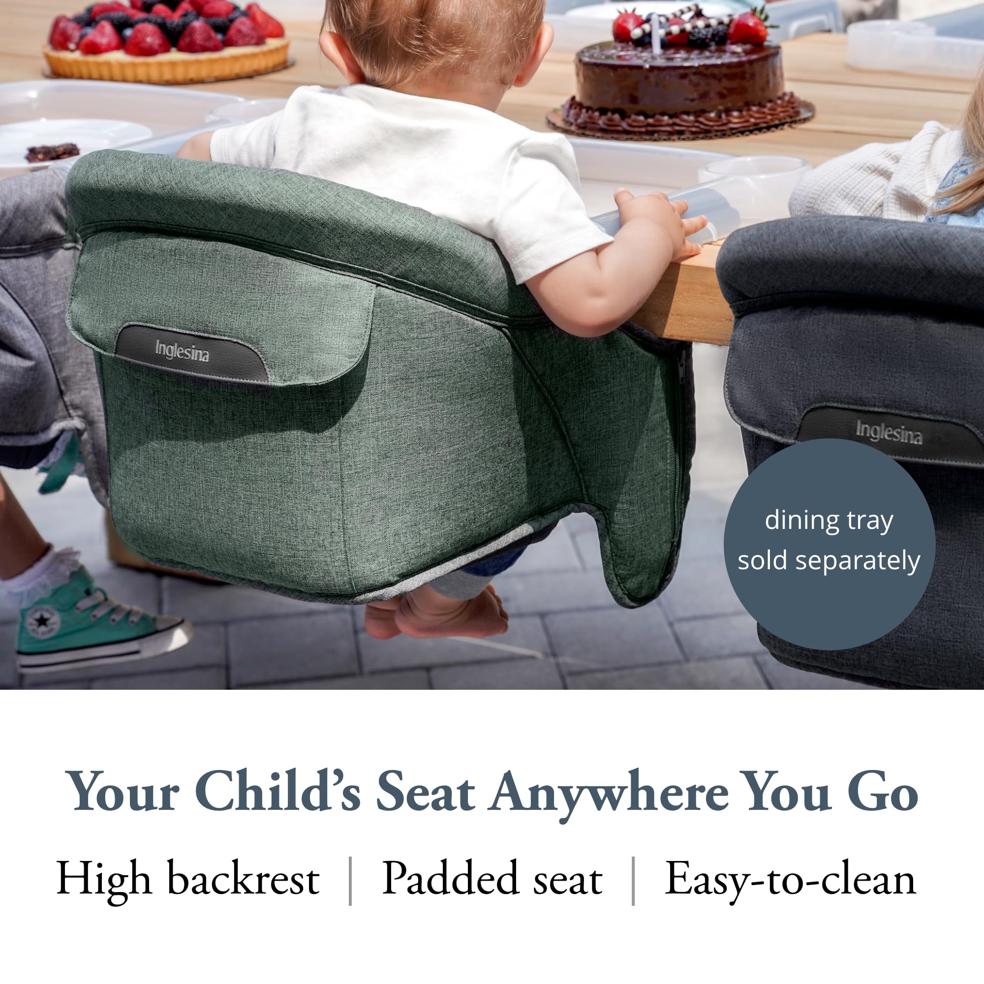 Inglesina Fast Table Chair attached to table for secure feeding.