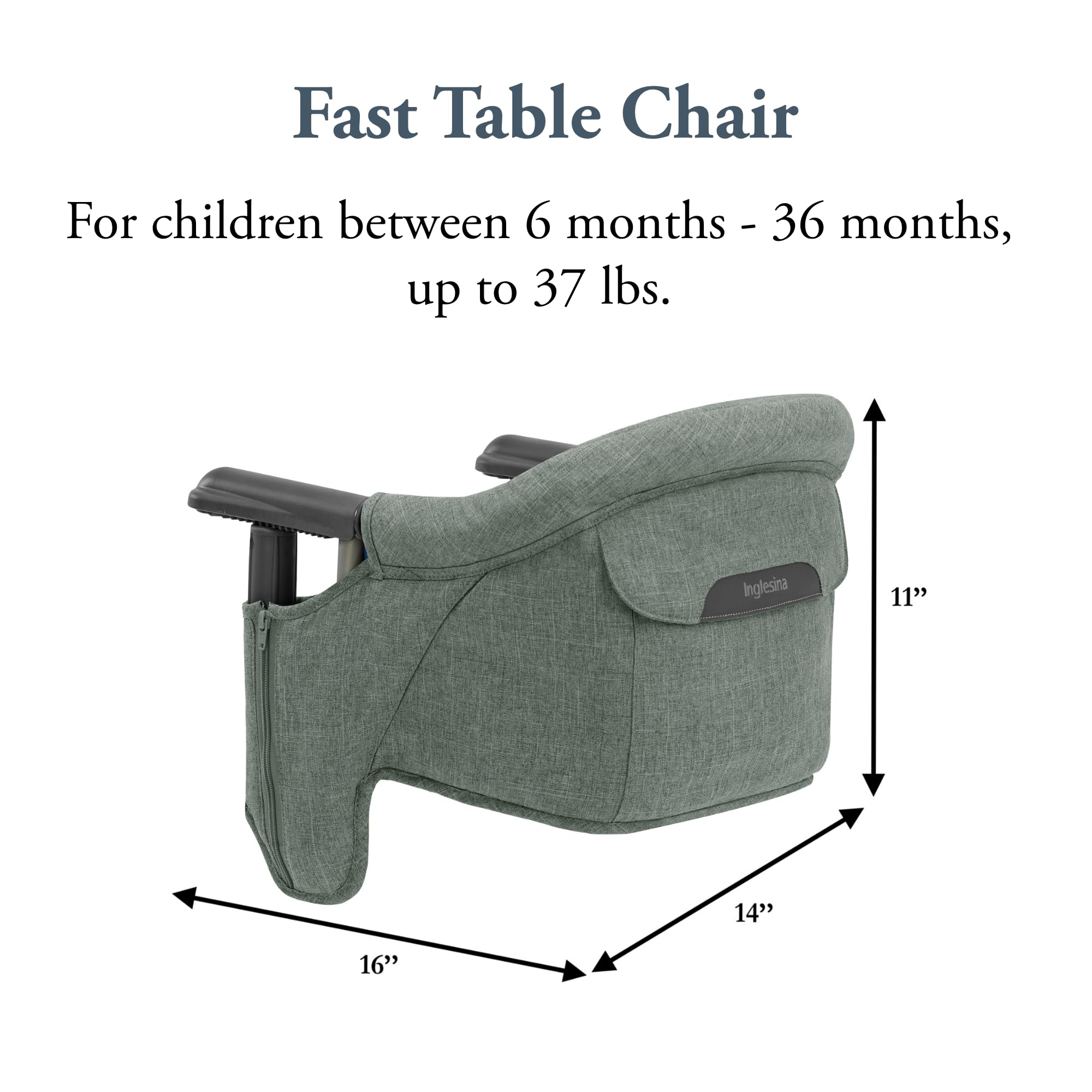 Inglesina Fast Table Chair shows high-backrest and padded seat detail.