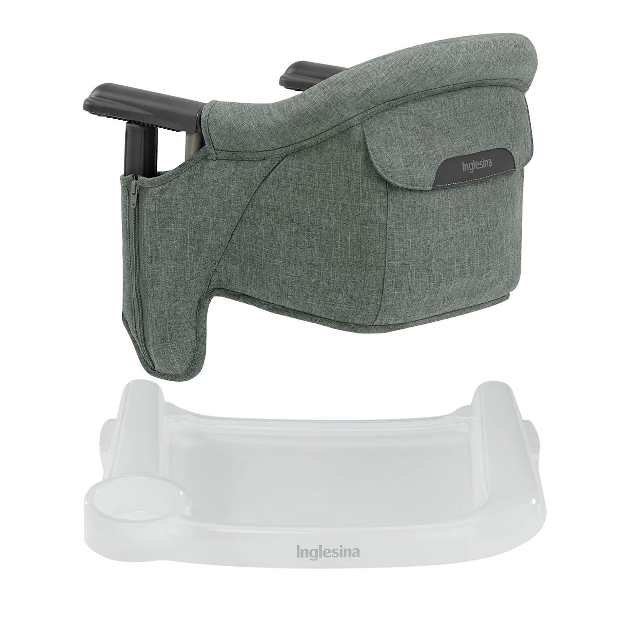Inglesina Fast Table Chair Pine Green Melange setup showcases a compact high chair for meals on the go