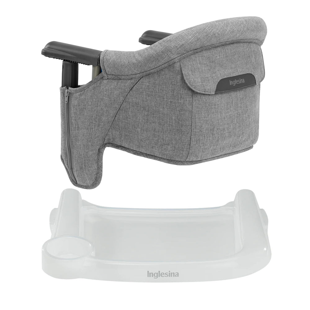 Inglesina Fast Table Chair in stone gray melange supports comfortable meals anywhere.