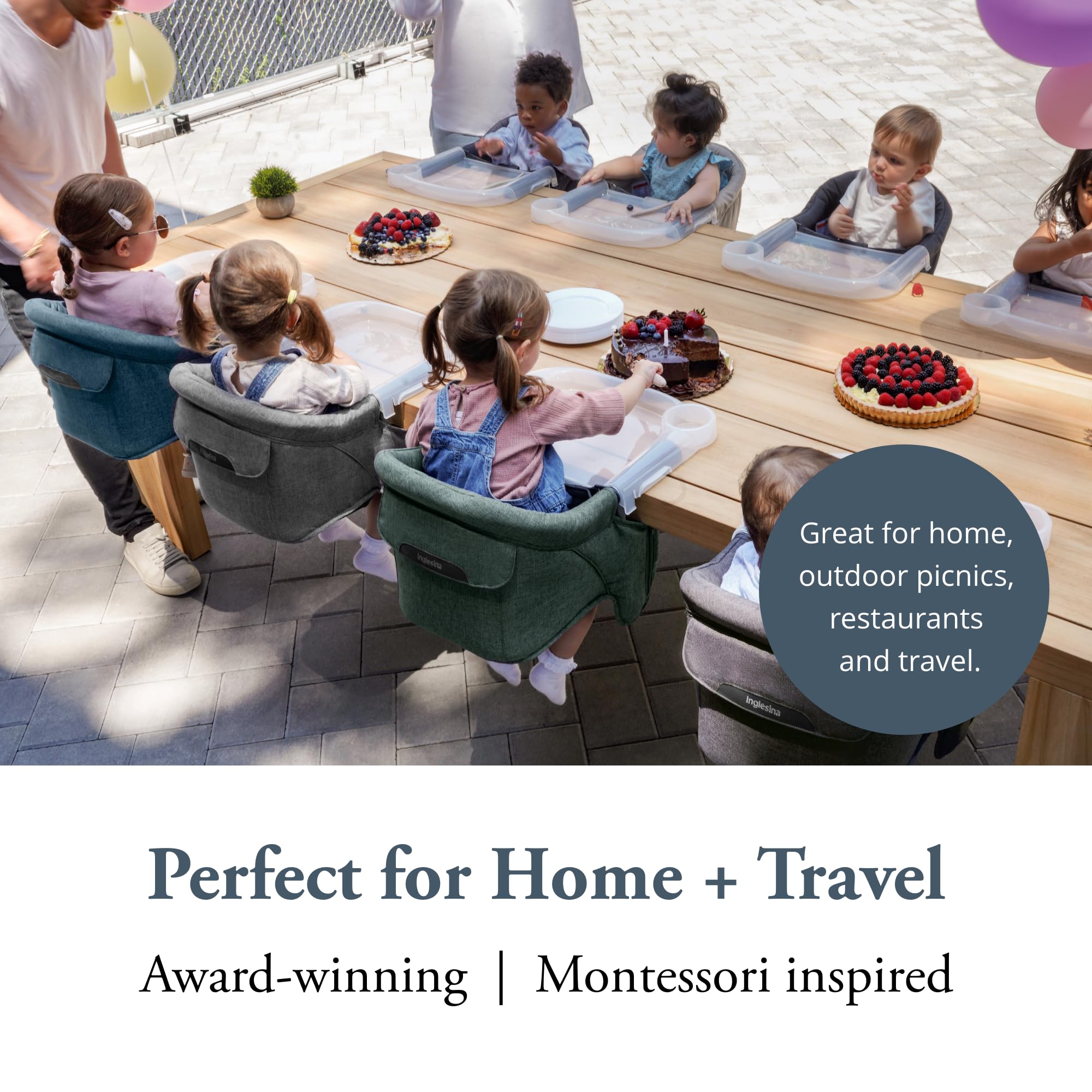 Inglesina Fast Table Chair with travel bag emphasizes portability and on-the-go family meals