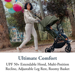 Inglesina Quid 2 Crocodile Green extendable UPF 50+ canopy protects from sun.