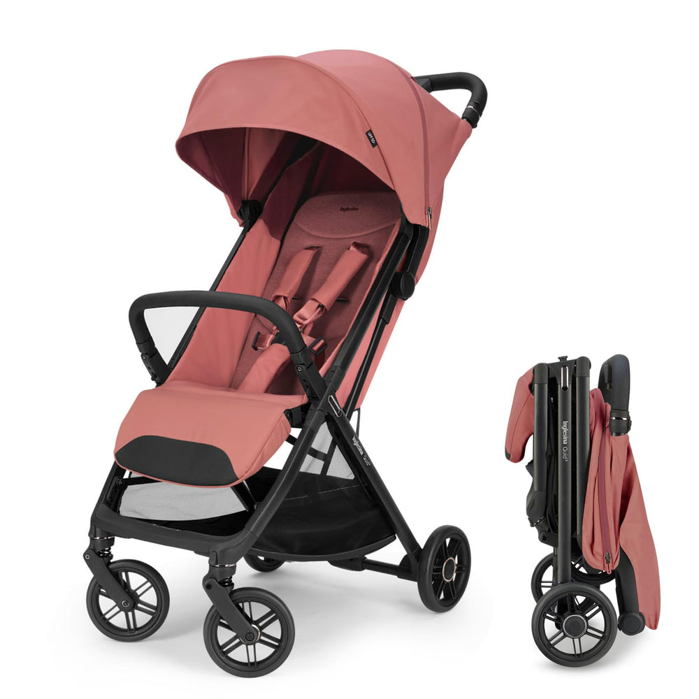 Inglesina Quid³ Aurora Pink folded for compact travel storage.